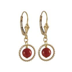 Genuine Red Coral 6Mm Ball In 10Mm Braided Ring, On Gold Filled Lever Back Earrings, 1.18"