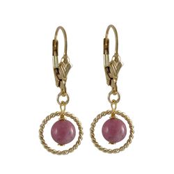 Rhodonite(Pink) 6Mm Semi Precious Ball In 10Mm Braided Ring, On Gold Filled Lever Back Earrings, 1.1