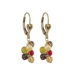 Smoky Combination 4Mm Semi Precious Balls In Bunch Dangling On Gold Filled Heart Lever Back Earrings