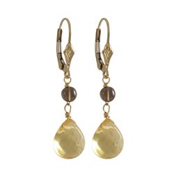 Citrine 9.5X11mm Teardrop And Smoky 4Mm Ball Semi Precious Stones On Gold Filled Lever Back Earrings