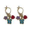 Image 1 : Lavender Flower, Turquoise Butterfly, And Hot Pink Heart On Gold Plated Brass Lever Back Earrings, 1