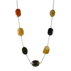 Olive Jade & Smoky Combination Semi Precious Faceted Stones On Gold Plated Brass Chain, 18&Quot; 2&Q