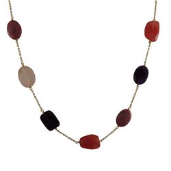 Cherry Quartz And Amy Combination Semi Precious Faceted Chunky Stones On Gold Plated Brass Chain, 18