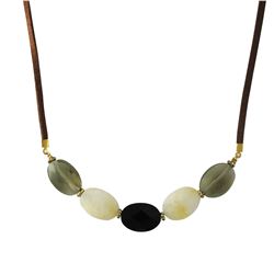 Oval Semi Precious Stones On Suede Necklace-16