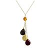 Image 1 : Carnelian And Citrine Combination Semi Precious Teardrop Stone Lariat Style Necklace, Gold Tone Bras