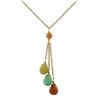 Image 1 : Honey And Green Chalcedony Combination Semi Precious Teardrop Stone Lariat Style Necklace, Gold Tone