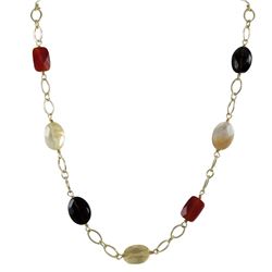 Smoky  Combination Of  Semi Precious Stones On Gold Tone Brass Chain- 16" 3"