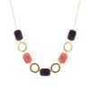 Image 1 : Cherry Quartz And Amy Combination Semi Precious Stones With Open Rings On Gold Plated Brass Chain Ne
