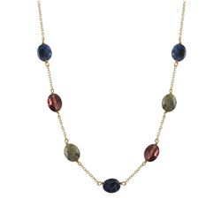 Labradorite(Grey) And Sodalite Combination Semi Precious Stones On Gold Plated Brass Chain Necklace,