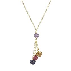 Multi Color, 2 Crystal Heart 2 6Mm Crystal Ball Necklace