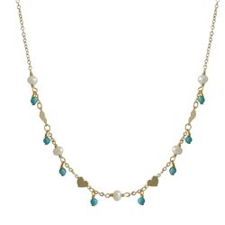 Gold Filled Heart With Hanging Turquoise Balls And Freshwater Pearls Necklace-16