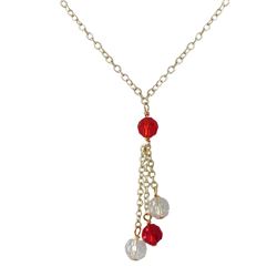 Red White 6Mm Preciosa Facetted Beaded Gold Tone Brass Necklace