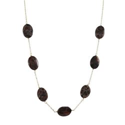 Poppy Jasper Oval Stones On Gold Tone Brass Chain Necklace -16