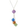 Image 1 : Light Multi Color Combination Semi Precious Stones Lariat Style Necklace, Gold Plated Brass Chain, 1