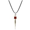 Image 1 : Carnelian Semi Precious Stone Tassel Necklace On Suede Chain- 24