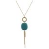 Image 1 : Turquoise Semi Precious Stone Tassel Necklace On Gold Plated Brass Chain, 30