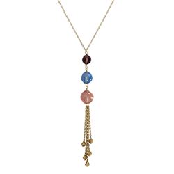 Three Multi Color Graduating Preciosa Beads Tassel Necklace, Gold Plated Brass Chain, 16