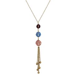 Three Multi Color Graduating Preciosa Beads Tassel Necklace, Gold Plated Brass Chain, 16