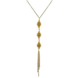 Gold Plated Brass 8Mm Ball And 4Mm Honey Semi Precious Stone Tassel Style Necklace, Gold Plated Bras