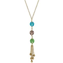 Three 7Mm Multi Color Preciosa Beads Tassel Necklace, Gold Plated Brass Chain, 15