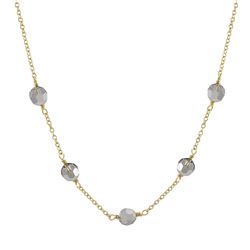 6Mm Silver AB Preciosa Beads On Gold Plated Brass Chain Necklace, 15