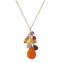 Orange Teardrop And Round Semi Precious Stone Y Necklace, Gold Plated Brass Chain, 16