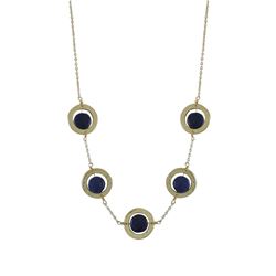 Lapis 10Mm Round Semi Precious Stones In 18Mm Open Rings, Gold Plated Brass Necklace, 18" 2"