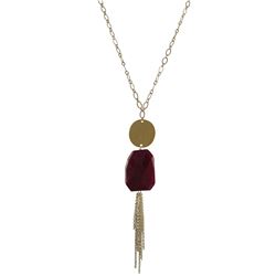 Garnet Semi Precious Stone And 1.25" Round Gold Coin Tassel Necklace On Gold Plated Brass Link Chain