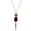 Image 1 : Garnet Semi Precious Stone And 1.25" Round Gold Coin Tassel Necklace On Gold Plated Brass Link Chain