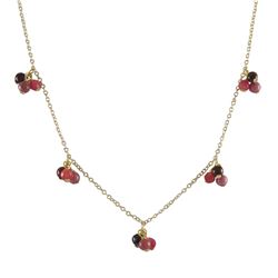 Hot Pink Combination Semi Precios 4Mm Balls Dangling, Gold Plated Brass Chain Necklace, 16" 2"