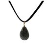 Image 1 : Elabradorite(Grey) Semi Precious Teardrop Stone On Black Suede Chain Necklace- 16