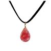 Image 1 : Cherry Quartz Semi Precious Teardrop Stone On Black Suede Chain Necklace- 16