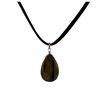 Image 1 : Tiger Eye Semi Precious Teardrop Stone On Black Suede Chain Necklace- 16