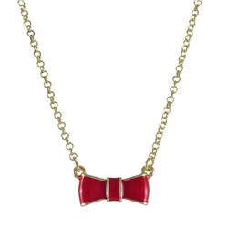 Red Enamel Bow, Gold Plated Brass Necklace, 14&Quot; 2&Quot;