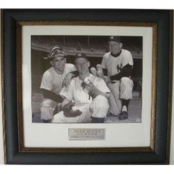 Mickey Mantle, Yogi Berra, And Whitey Ford Unsigned New York Yankees 16X20 Photo Leather Framed