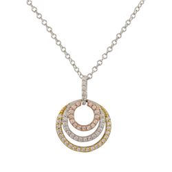 Tri Color Sterling Silver Three Open Circles CZ Pendant, 0.91"