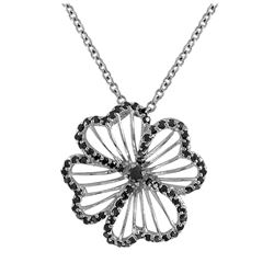 Sterling Silver Black CZ Flower Pendant- 0.98