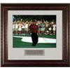 Image 1 : Tiger Woods Unsigned 2001 Masters At Augusta Fist Pump 16X20 Photo Leather Framed
