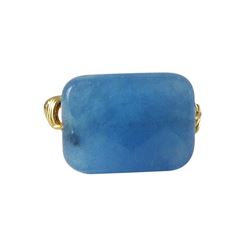 Blue Quartz Semi Precious Stone On Gold Tone Sterling Silver Ring