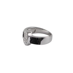 Sterling Silver Black And White CZ Belt Ring