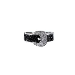 Sterling Silver CZ White Black Belt Ring