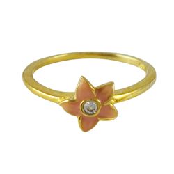 Peach Enamel Star/Flower, Gold Tone Sterling Silver Ring Size 3