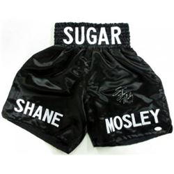 Sugar Shane Mosley Signed Black Satin Boxing Trunks