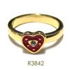 Image 1 : Red Enamel Heart, Gold Tone Brass Ring, Size 2