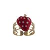 Image 1 : Red & White Enamel Strawberry, Gold Tone Brass Ring