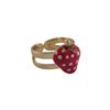 Image 2 : Red & White Enamel Strawberry, Gold Tone Brass Ring