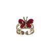 Image 2 : Red Enamel Butterly, Gold Tone Brass Ring