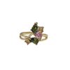 Image 1 : Multi Color CZ Leaf Design, Gold Plated Brass Ring, Size 7