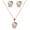 Image 1 : Multi Color Kitty Enamel & Gold Plated Brass - Post Earrings And Necklace Set