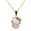 Image 2 : Multi Color Kitty Enamel & Gold Plated Brass - Post Earrings And Necklace Set